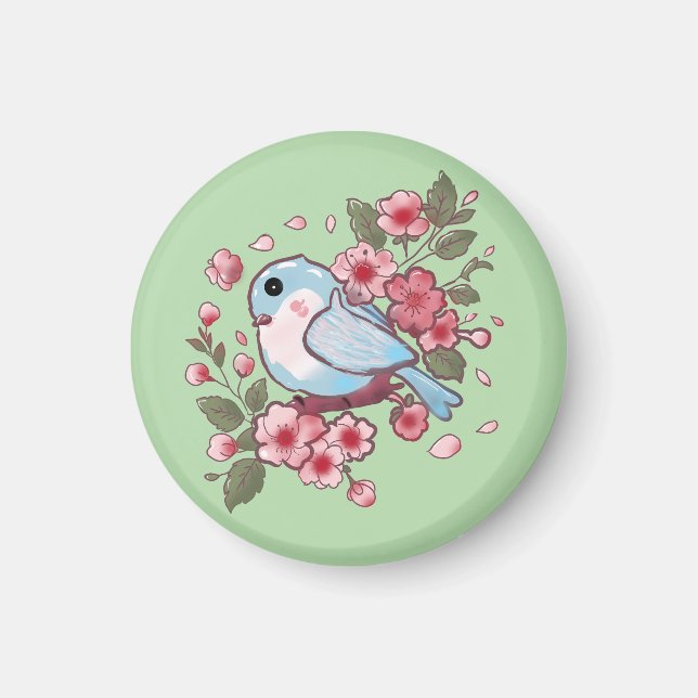 Söt vårblåfågel & körsbärsblomstervattenfärg A Magnet (Framsidan)