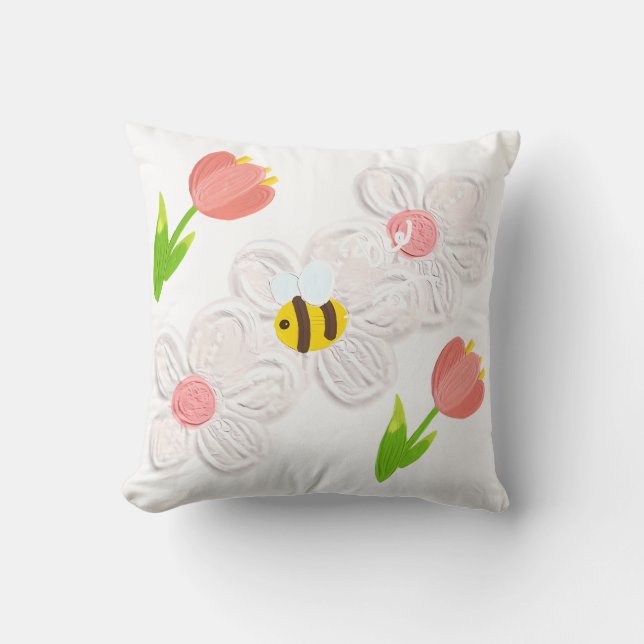 Söt vårblomma bin kudde (Framsida)