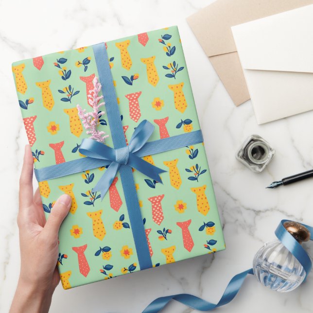 Söt vårblomma och slipsmönster presentpapper (Gifting)