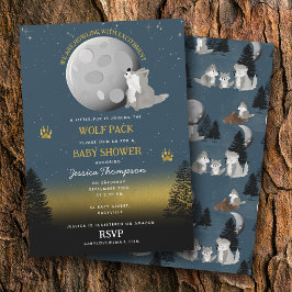 Söt vargflock Skogs Måne Ylande Baby Shower Inbjudningar