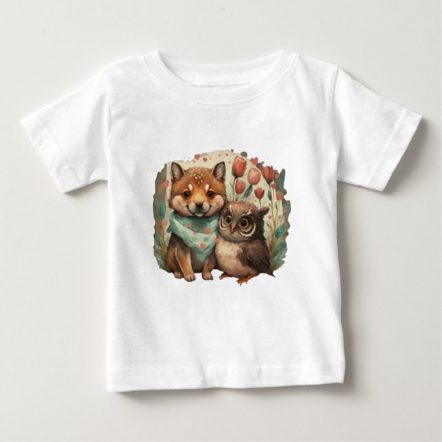 Söt vargvalp och uggla t shirt (Framsida)