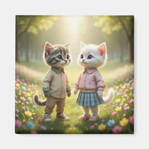 Söt vårkattmagnet Tom & Luna Blomsteräng Magnet