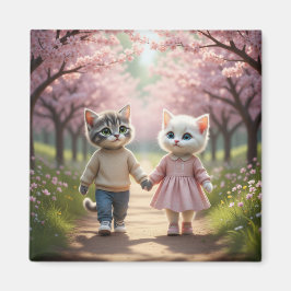Söt vårkattmagnet | Tom & Luna Körsbärsblom Magnet