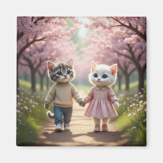 Söt vårkattmagnet | Tom & Luna Körsbärsblom Magnet