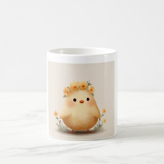 Söt vårkyckling-mugg | Tusenskönsblomma Fågel Kaffemugg (Center)