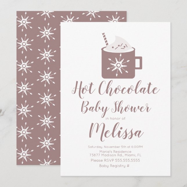 Söt varm choklad lägereld mugg vinter baby shower inbjudningar (Fram/baksida)