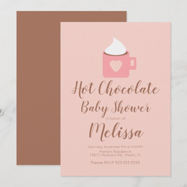 Söt Varm Kakao Läggereldsmugg Tjej Baby Shower Inbjudningar (Fram/baksida)