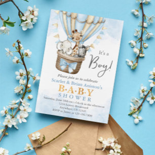 Söt Varm Luft Ballong Safari Djur Baby Shower Inbjudningar