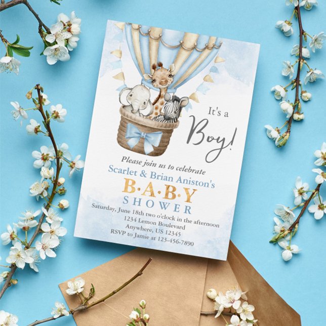 Söt Varm Luft Ballong Safari Djur Baby Shower Inbjudningar (Skapare uppladdad)