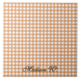 Söt varm orange gingham-mönster kakelplatta