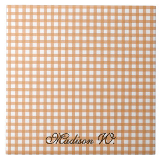 Söt varm orange gingham-mönster kakelplatta