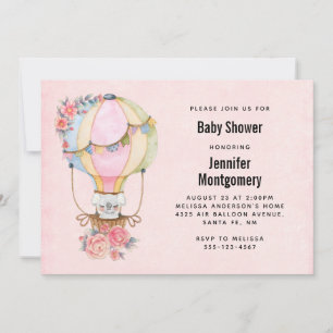 Söt varmluftsballong akvarell Baby Shower Inbjudningar