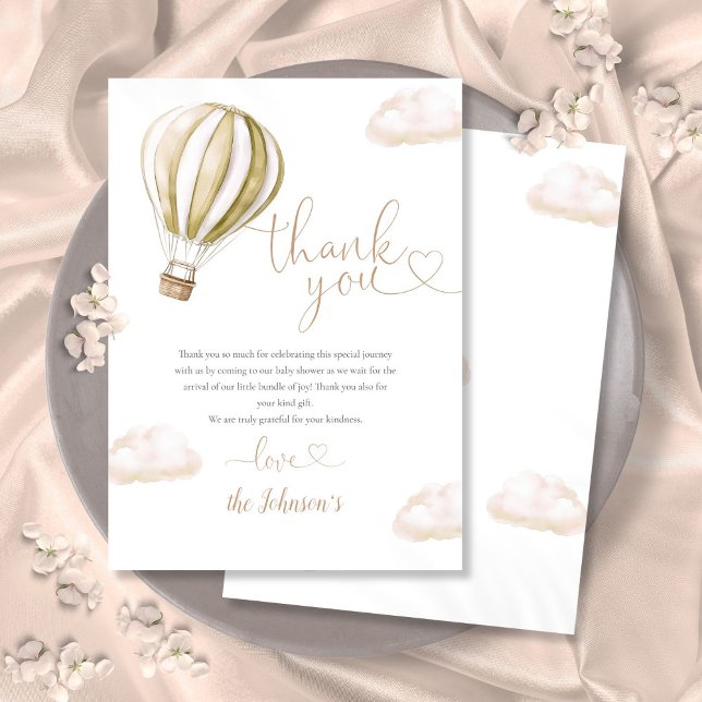 Söt varmluftsballong Baby Shower Tack Kort (Cute Hot Air Balloon Baby Shower Thank You Card)