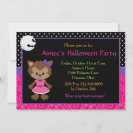 Söt Varulvs Tjej Halloweenfest Inbjudningar