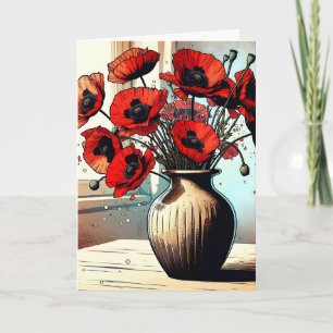 Söt Vas av Röda poppies tänker på dig Kort