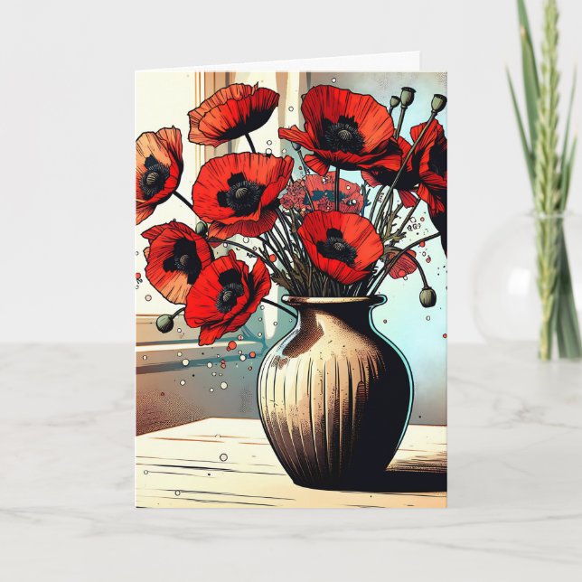 Söt Vas i Red Poppies Birthday Kort (Framsida)