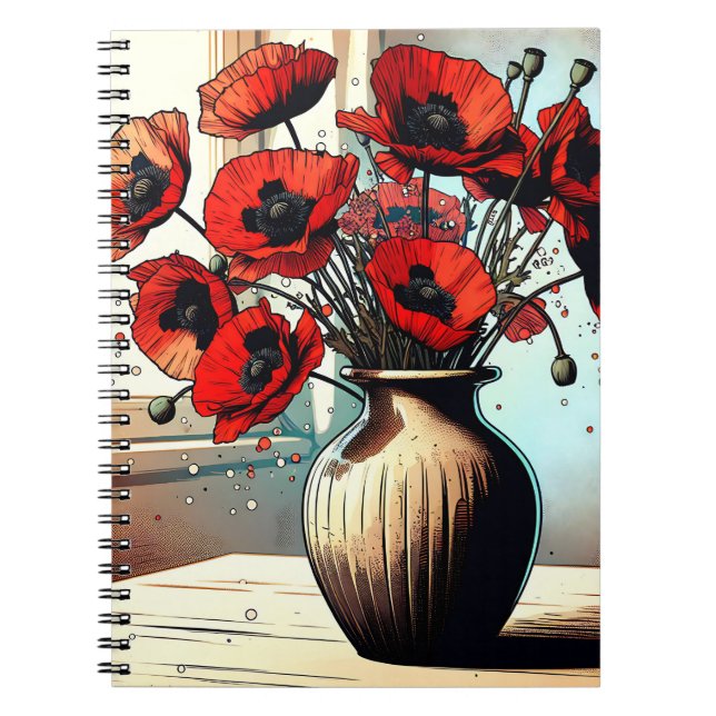 Söt Vas Red Poppies ai art Anteckningsbok (Framsidan)