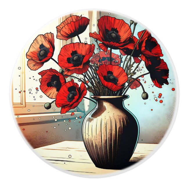Söt Vas Red Poppies ai art Knopp (Framsidan)