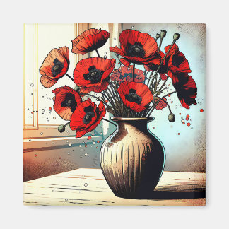 Söt Vas Red Poppies ai art Magnet