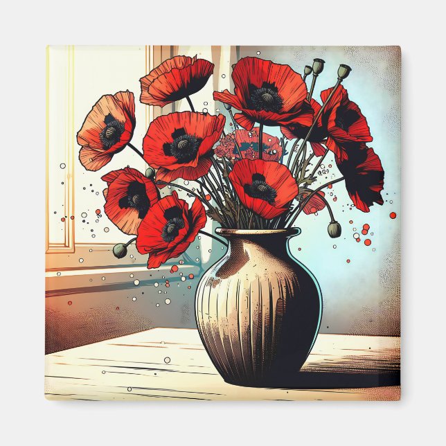 Söt Vas Red Poppies ai art Magnet (Framsidan)