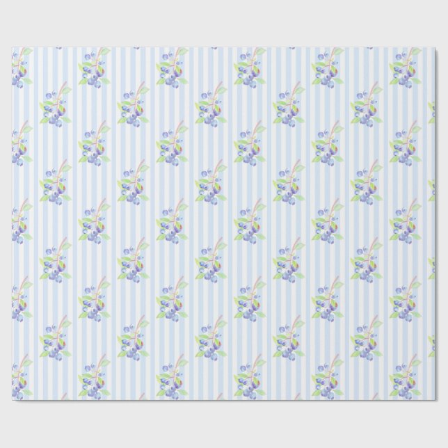 Söt vattenfärg blåbärs botaniska ränder mönster presentpapper (Platt)