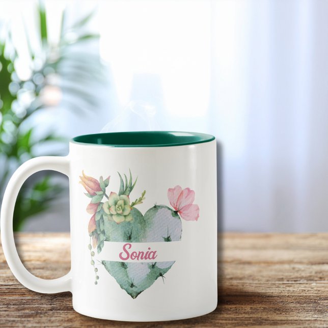 Söt vattenfärg blomma hjärta & anpassat manusnamn Två-Tonad mugg (Skapare uppladdad)