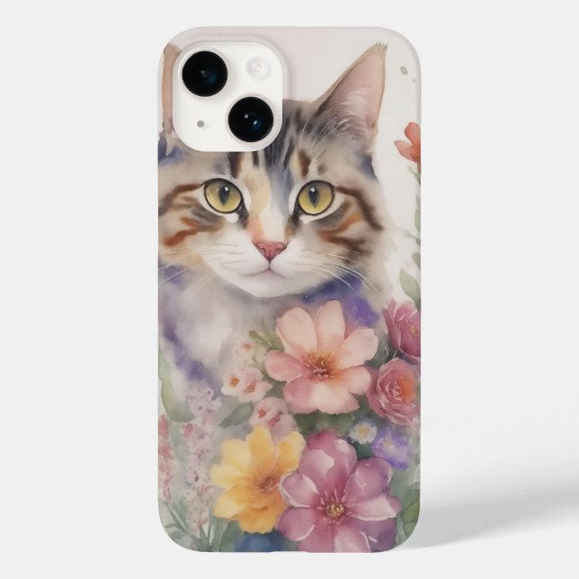 Söt vattenfärg blommig katt (Baksida)