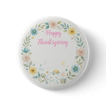Söt vattenfärg blomsterglädje Thanksgiving-knapp