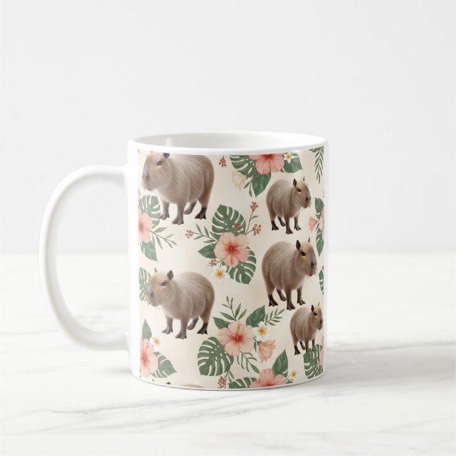 Söt Vattenfärg Capybara Sömlöst Mönster Kaffemugg (Vänster)