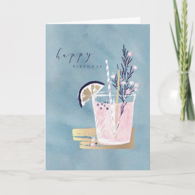Söt vattenfärg cocktail födelsedagskort kort (Framsida)