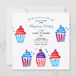 Söt vattenfärg cupcake Baby Shower inbjudan