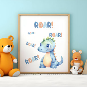 Söt vattenfärg dinosaurie barnkammare poster