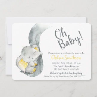 Söt vattenfärg Elephant Baby Shower-inbjudan