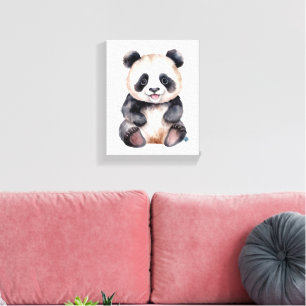 Söt vattenfärg för baby panda canvastryck