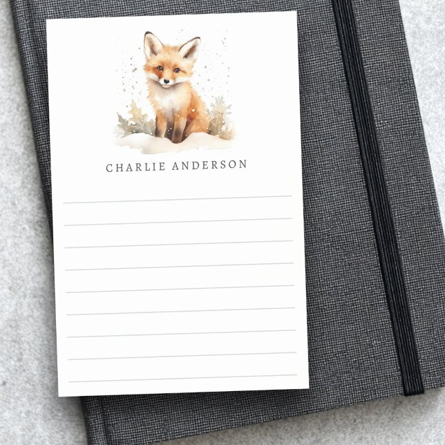 Söt vattenfärg för rävunge med linjer för namn post-it block (Cute fox cub watercolor name lined post-it notes)
