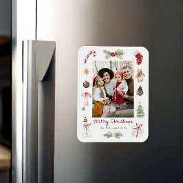 Söt vattenfärg God Jul Familjefoto Magnet
