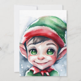 Söt vattenfärg julalf med långa öron julkort