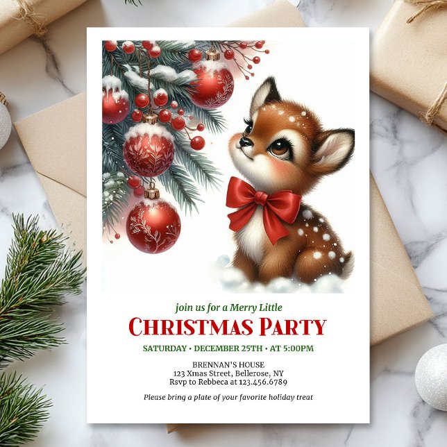 Söt vattenfärg julinbjudan för barnkalv  inbjudningar (Cute baby deer watercolor Christmas invitation digital template)