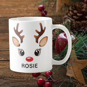 Söt vattenfärg julren röd näsa kaffemugg