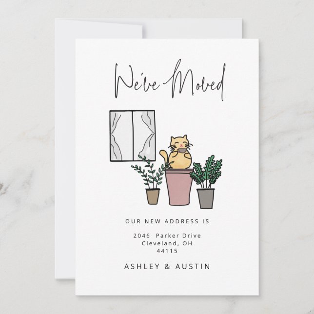 Söt vattenfärg katt kul vi har flyttat till nytt h meddelande (Framsida)