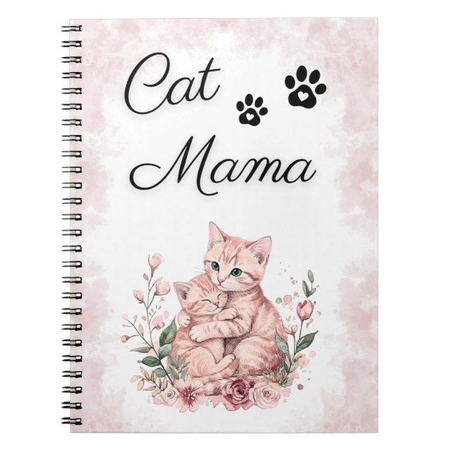 Söt vattenfärg kattmamma anteckningsbok present ti (Framsidan)