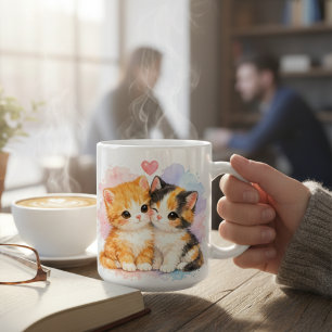 Söt vattenfärg kattungepar mugg present