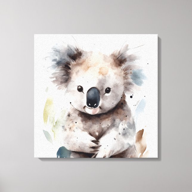 Söt vattenfärg Koala Stretched Canvas Wall Art (Framsida)
