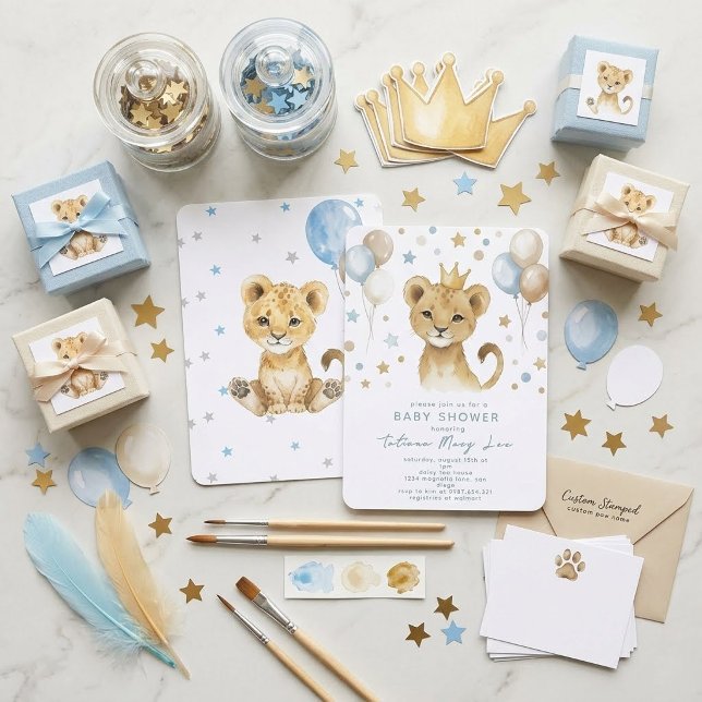 Söt vattenfärg kung lejon baby shower inbjudan (Skapare uppladdad)