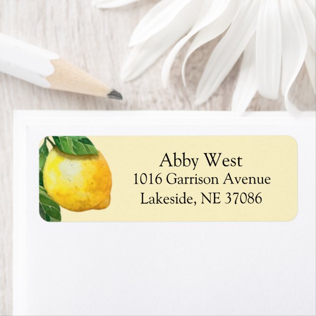 Söt vattenfärg lemon returadressetikett returadress etikett (Insitu)