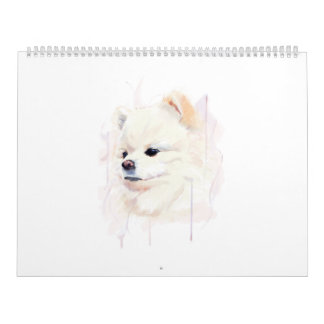 Söt vattenfärg-målning av Pomeranian hund Kalender