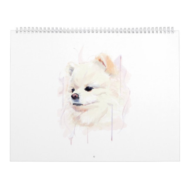 Söt vattenfärg-målning av Pomeranian hund Kalender (Omslag)