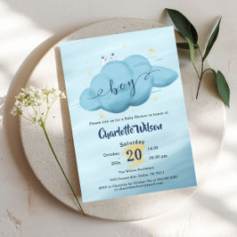 Söt vattenfärg moln baby boy shower inbjudningar