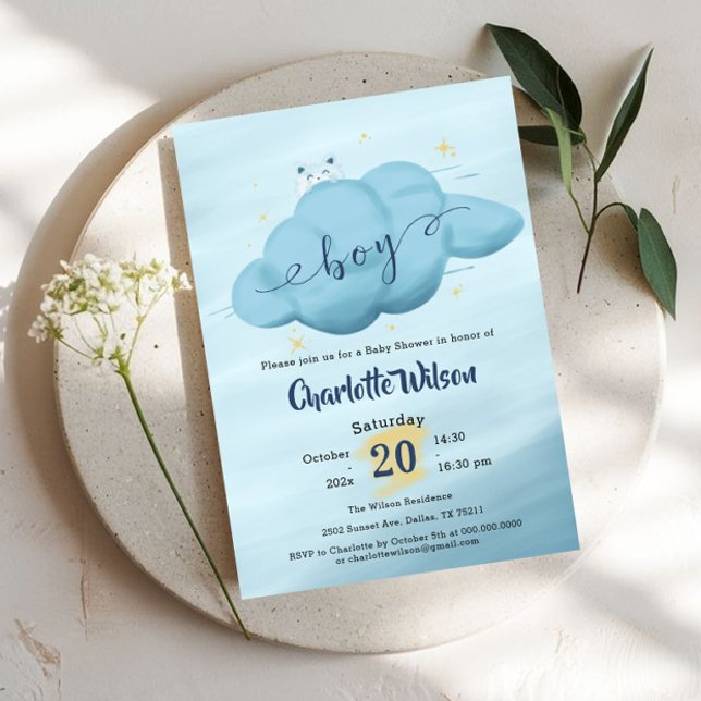 Söt vattenfärg moln baby boy shower inbjudningar (Skapare uppladdad)