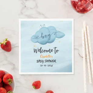 Söt vattenfärg moln Baby Pojke Bebis Shower Pappersservett